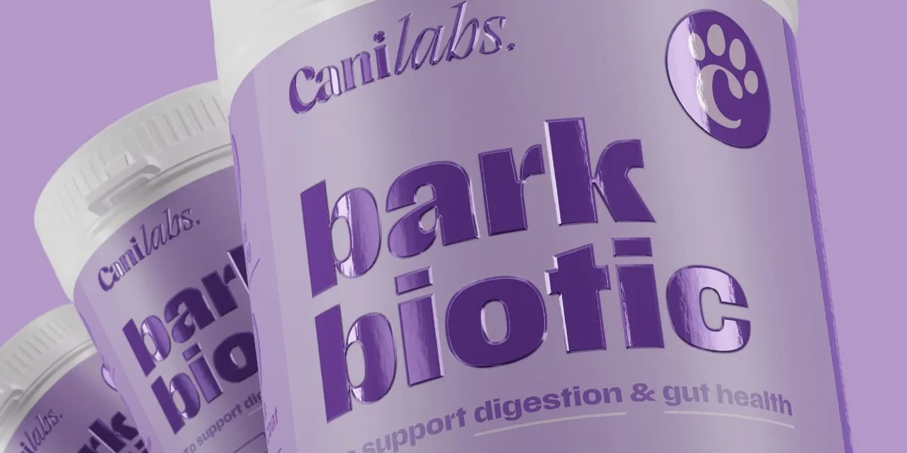 Bark Biotic tubs, labelled "To support digestion & gut health"